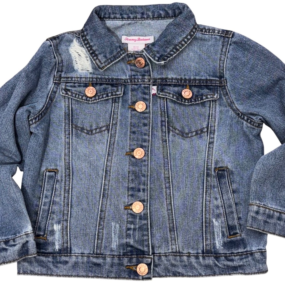 Tommy Bahama Kids Distressed Denim Jean Jacket Size 6X Blue Jean Girls